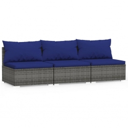 3-osobowa sofa ogrodowa z poduszkami, szary rattan PE