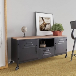 Szafka pod telewizor, czarna, 110x30x43 cm, żelazo i jodła