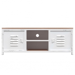 Szafka pod telewizor, biała, 110x30x40 cm, żelazo i jodła