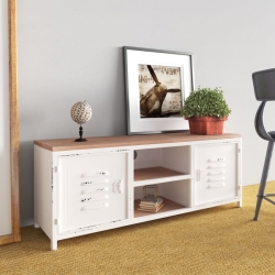 Szafka pod telewizor, biała, 110x30x40 cm, żelazo i jodła