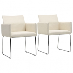 Krzesła stołowe, 2 szt., stylizowane na lniane, białe, tkanina