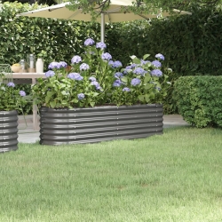 Donica ogrodowa, malowana proszkowo stal, 152x40x36 cm, szara