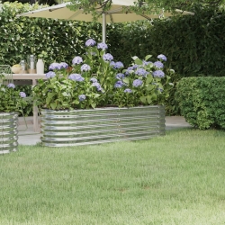 Donica ogrodowa, malowana proszkowo stal, 152x40x36 cm, srebrna