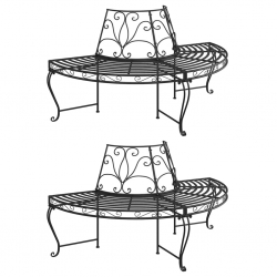 Półokrągłe ławki pod drzewo, 2 szt., Ø160 cm, czarne, stalowe