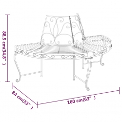 Półokrągłe ławki pod drzewo, 2 szt., Ø160 cm, czarne, stalowe