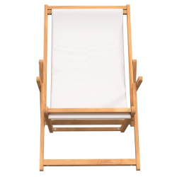 Składany leżak plażowy, lite drewno tekowe, kremowy