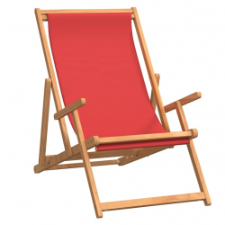 Składany leżak plażowy, lite drewno tekowe, czerwony