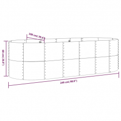 Donica ogrodowa, malowana proszkowo stal, 249x100x68 cm srebrna
