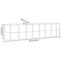 Donica ogrodowa, malowana proszkowo stal 322x100x68 cm, srebrna