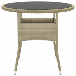 Stolik ogrodowy, Ø80x75 cm, szkło hartowane i rattan PE, beżowy