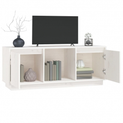 Szafka pod TV, biała, 110,5x35x44 cm, lite drewno sosnowe