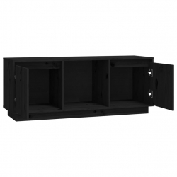 Szafka pod TV, czarna, 110,5x35x44 cm, lite drewno sosnowe