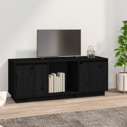 Szafka pod TV, czarna, 110,5x35x44 cm, lite drewno sosnowe