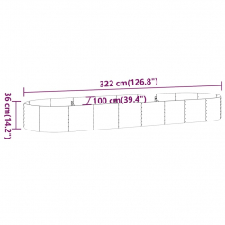 Donica ogrodowa, malowana proszkowo stal, 322x100x36 cm, szara