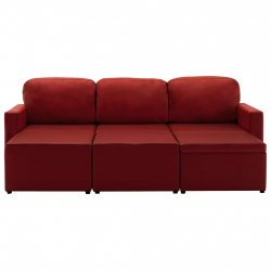 3-osobowa, rozkładana sofa modułowa, czerwona, sztuczna skóra