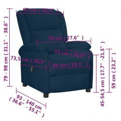 Elektryczny fotel rozkładany, niebieski, aksamit