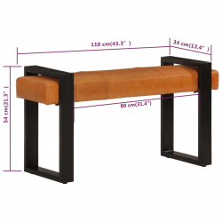 Ławka, czarno-brązowa, 110 cm, naturalna kozia skóra