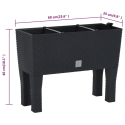 Podwyższona donica, antracytowa, 60x25x46 cm, rattan PP