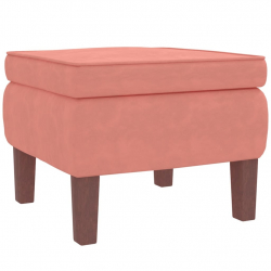 Fotel bujany na drewnianych nogach, z podnóżkiem, różowy