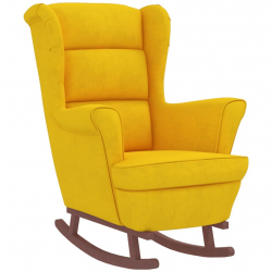 Fotel bujany na drewnianych nogach, z podnóżkiem, żółty