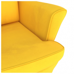Fotel bujany na drewnianych nogach, z podnóżkiem, żółty