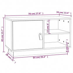 Szafka pod telewizor, biała, 70x34x40 cm, lite drewno sosnowe
