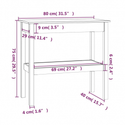 Stolik konsolowy, 80x40x75 cm, lite drewno sosnowe