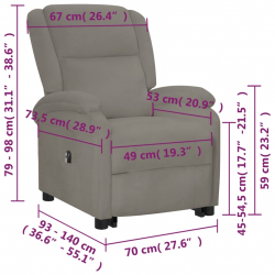 Rozkładany fotel podnoszony, jasnoszary, aksamitny