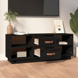 Szafka pod TV, czarna, 100x34x40 cm, lite drewno sosnowe