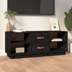 Szafka pod TV, czarna, 100x34x40 cm, lite drewno sosnowe
