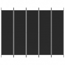 Parawan 5-panelowy, czarny, 250x200 cm, tkanina