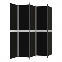 Parawan 5-panelowy, czarny, 250x220 cm, tkanina