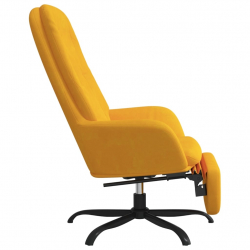 Fotel wypoczynkowy z podnóżkiem, musztardowy, obity aksamitem