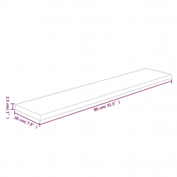 Półka, 80x20x2,5 cm, surowe lite drewno dębowe