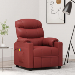 Fotel masujący, kolor czerwonego wina, sztuczna skóra