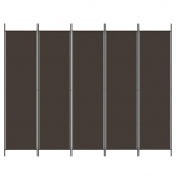 Parawan 5-panelowy, brązowy, 250x200 cm, tkanina