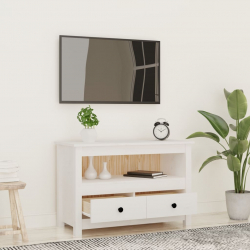 Szafka pod telewizor, biała, 79x35x52 cm, lite drewno sosnowe