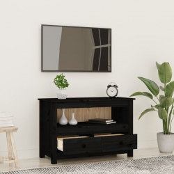 Szafka pod TV, czarna, 79x35x52 cm, lite drewno sosnowe