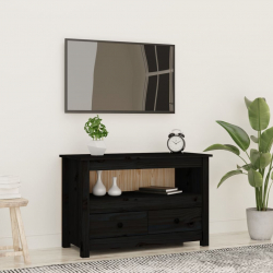 Szafka pod TV, czarna, 79x35x52 cm, lite drewno sosnowe