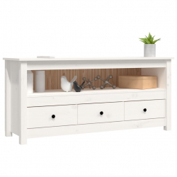 Szafka pod telewizor, biała, 114x35x52 cm, lite drewno sosnowe