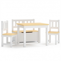 4-cz. zestaw dziecięcy, stolik i krzesła, biało-beżowy, MDF