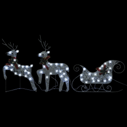 Dekoracja świąteczna – renifery z saniami, 140 srebrnych LED