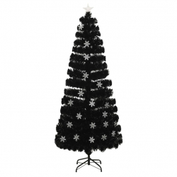 Choinka ze śnieżynkami LED, czarna, 210 cm, światłowodowa
