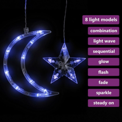 Lampki świąteczne z gwiazdkami i księżycami, na pilota, 138 LED