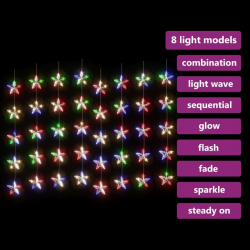 Zasłona świetlnych gwiazdek, 200 kolorowych diod LED, 8 funkcji