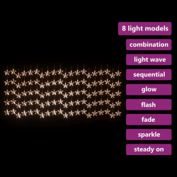 Zasłona świetlnych gwiazdek 500 diod LED ciepła biel, 8 funkcji