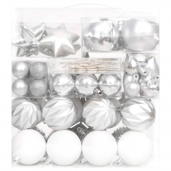 70-cz. zestaw ozdób świątecznych, srebro i biel
