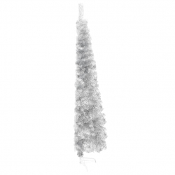 Smukła choinka połówka ze stojakiem, sztuczna, srebrna, 240 cm