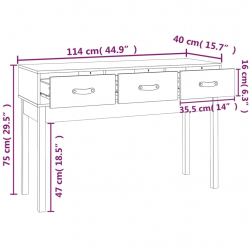 Stolik konsolowy, 114x40x75 cm, lite drewno sosnowe