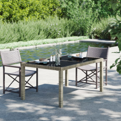 Stół ogrodowy, 150x90x75 cm, szkło i rattan PE, szary
